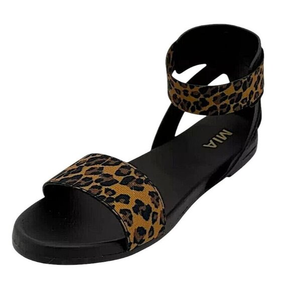 MIA Womens Leopard Print Sandals Open Toe Ankle Strap Size 7 Black/Brown Summer - Picture 4 of 7